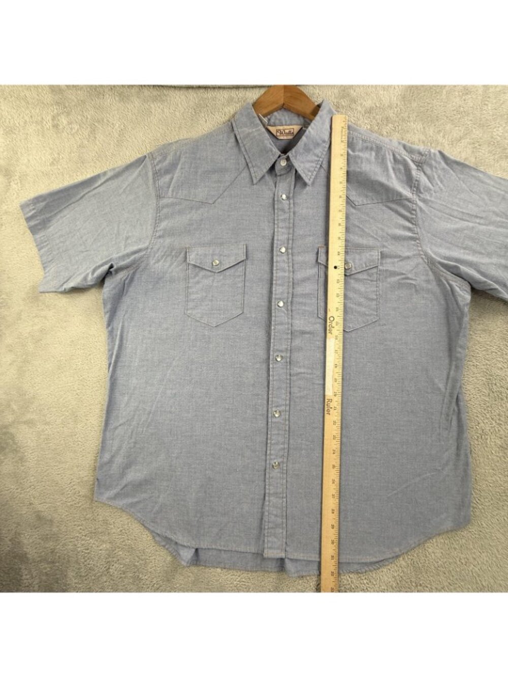 Vintage Walls Shirt Men 2XL Blue Solid Short Sleeve Western Snap Chambray Pocket - Picture 8 of 13